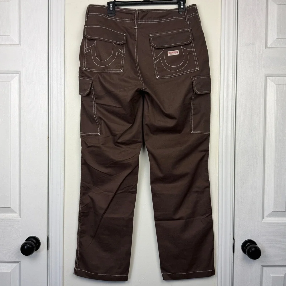 True Religion Cargo Pants Mens 32x32 Coton Stretch Straight Leg Brown *READ